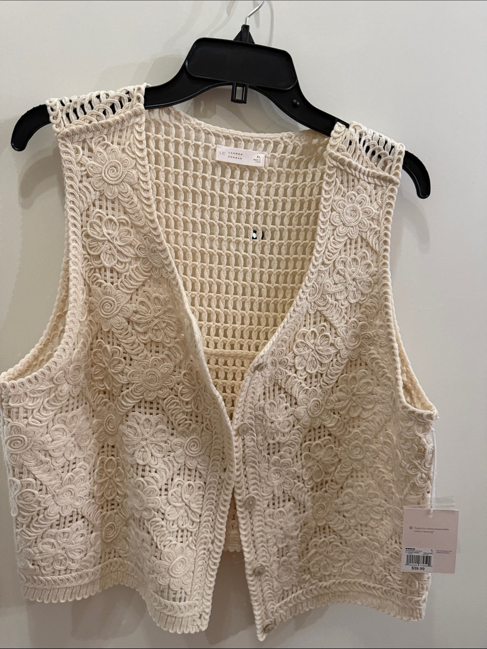 LC Lauren Conrad Vest Cream Retail Hang Tag XL